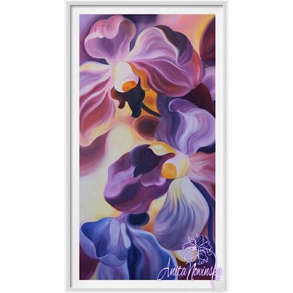 framed print of purple orchid flower paintings by Anita Nowinska