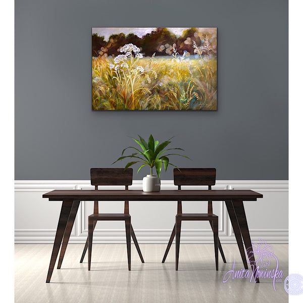 'Quiescence'-Sunlit Wildflower Meadow Painting on Canvas