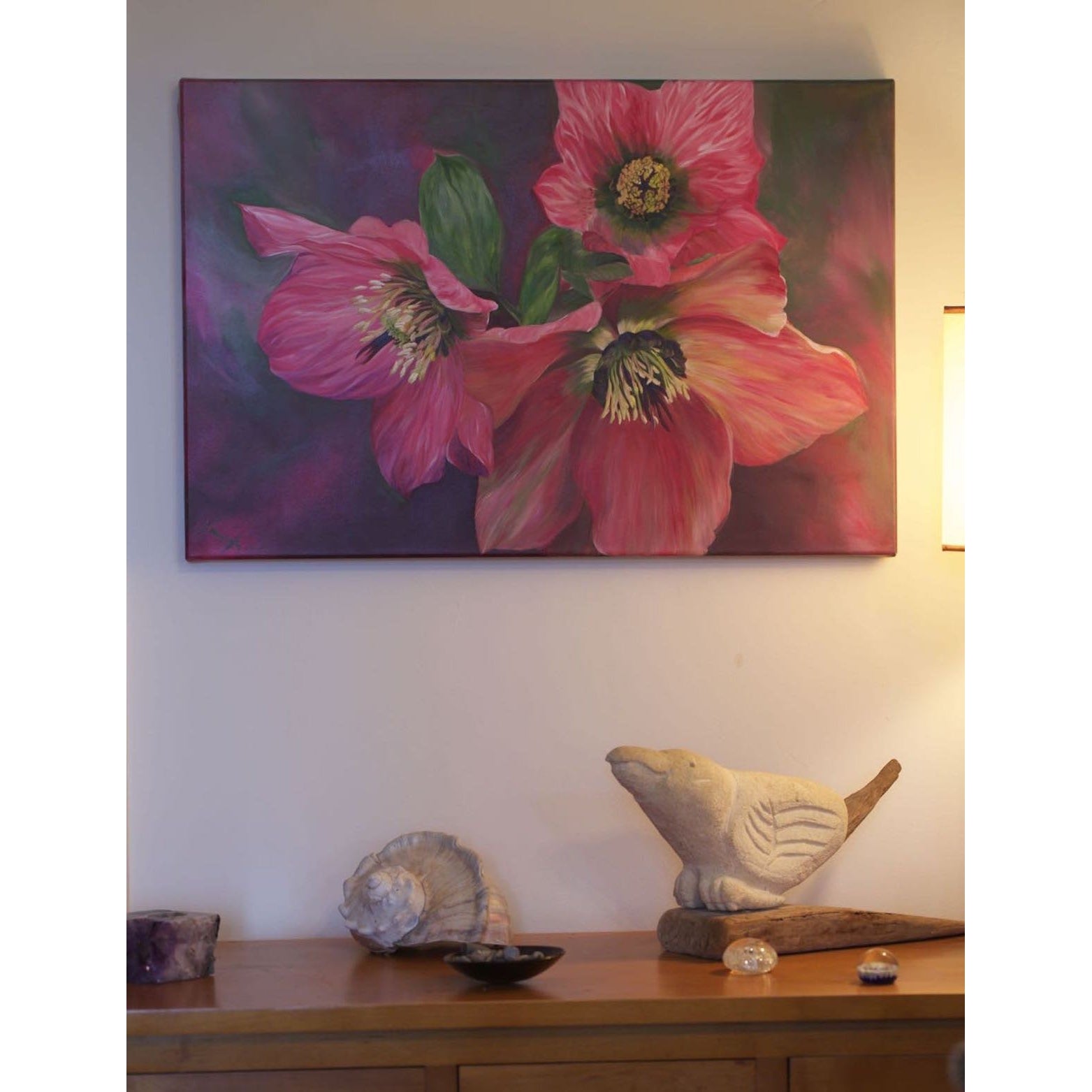 Hellebores- Flower Painting- Pink- Original Canvas- Anita Nowinska