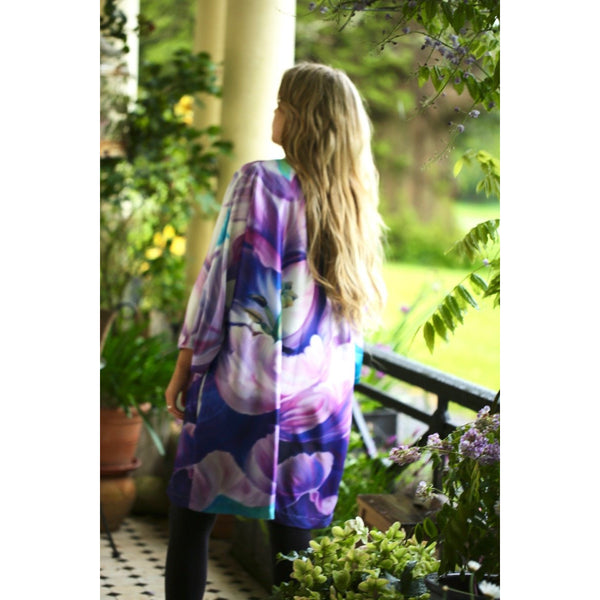 silk-velvet-designer clothing-lingerie-kimono-flower-lilac-turquoise