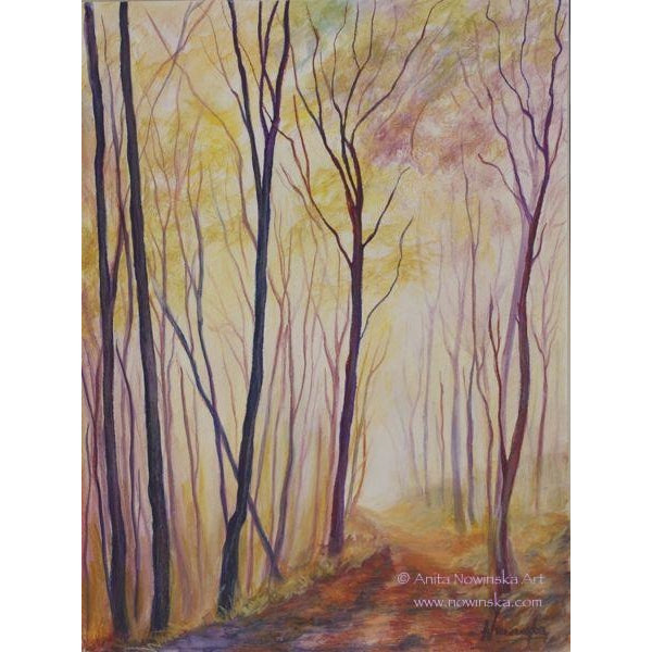 misty paths-autumn woodland landscape-anita nowinska-painting