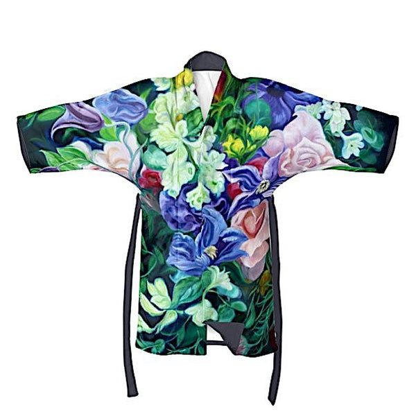 mystery- dark floral fabric designer silky or velvet kimono anita nowinska wearable art