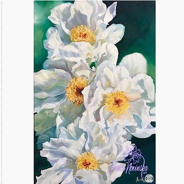 oil on canvas of white peonies by anita Nowinska wall art