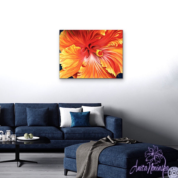 orange hibiscus flower painting by anita nowinska