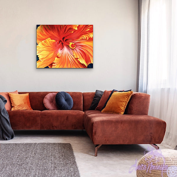 orange hibiscus flower painting by anita nowinska