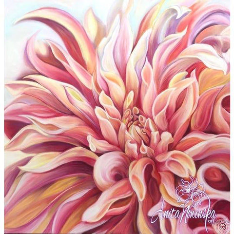 peach labyrinth dahlia flower painting by Anita Nowinska