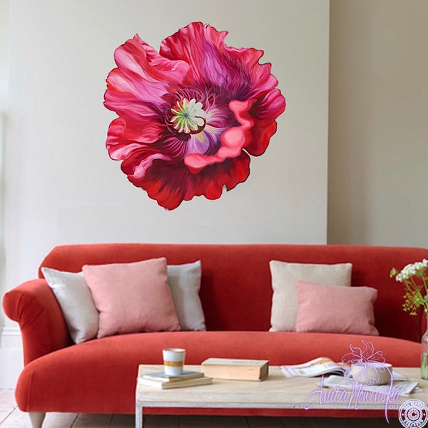 freeform flower painting by Anita Nowinska-red poppy wall art