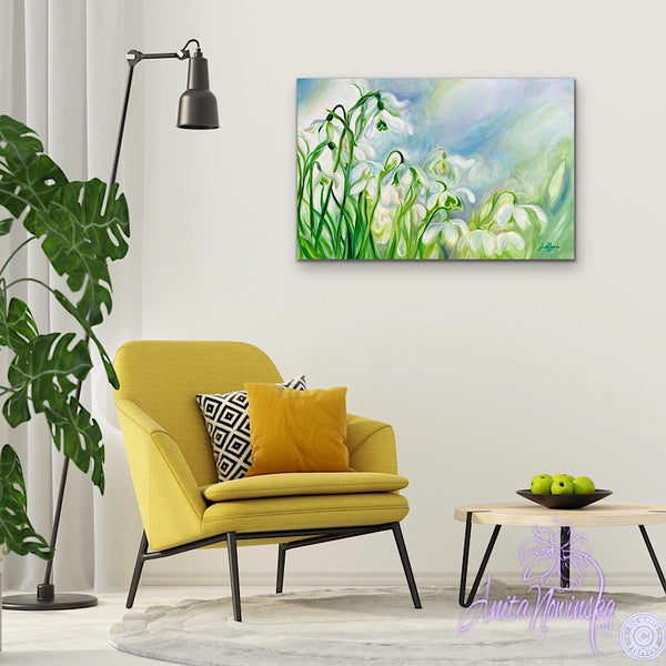 'Rebirth'- Snowdrops Flower Painting on Canvas