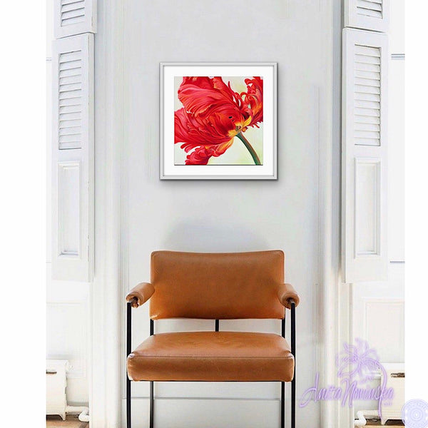 red parrot tulip flower painting by anita nowinska.