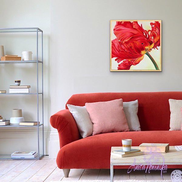 red parrot tulip flower painting by anita nowinska.