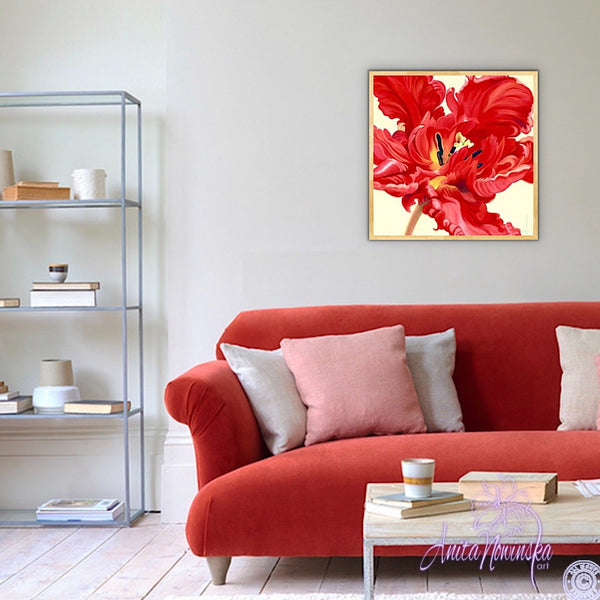red parrot tulip flower painting by anita nowinska.