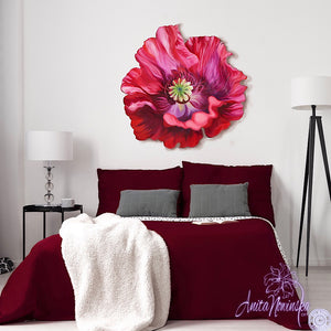 red poppy freeform wall art- flower painting by Anita Nowinska