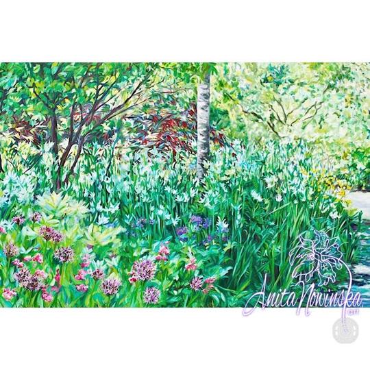 rhs Wisley garden painting with path & trees by Anita nowinska