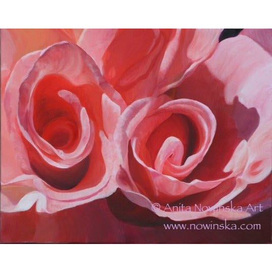 Sibling Rivalry- Peach rose, pink, original canvas- Flower painting