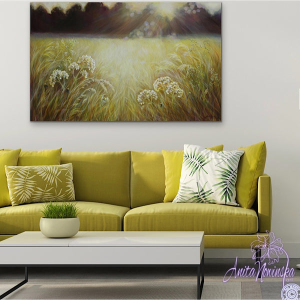 'Stillness' -Golden Wild Flower Meadow Painting- Canvas