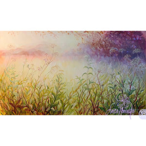 sunlit meadow painting on canvas by Anita Nowinska bokeh