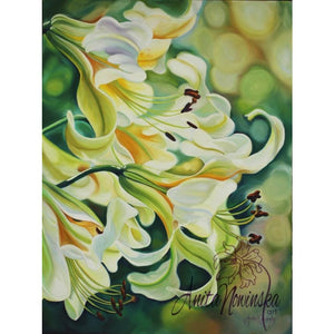 tranquility-white lilies-flower paintings-interiors-anita nowinska-green-white-flower painting-art-botanical-lily-interior design