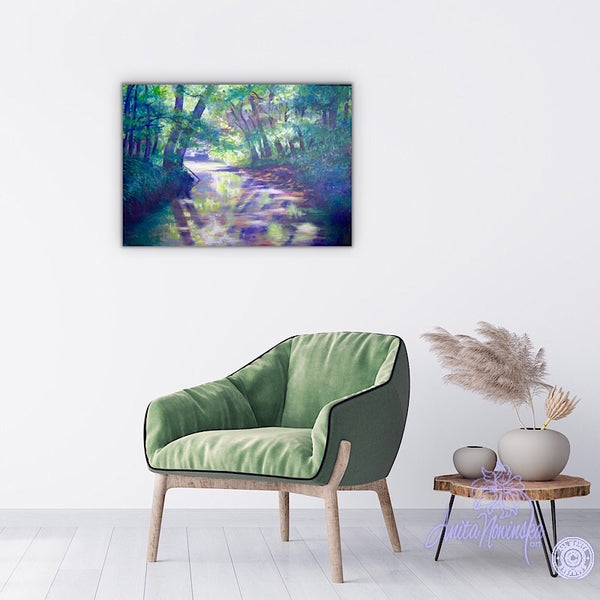 wall art- landscape painting of river folwing through trees