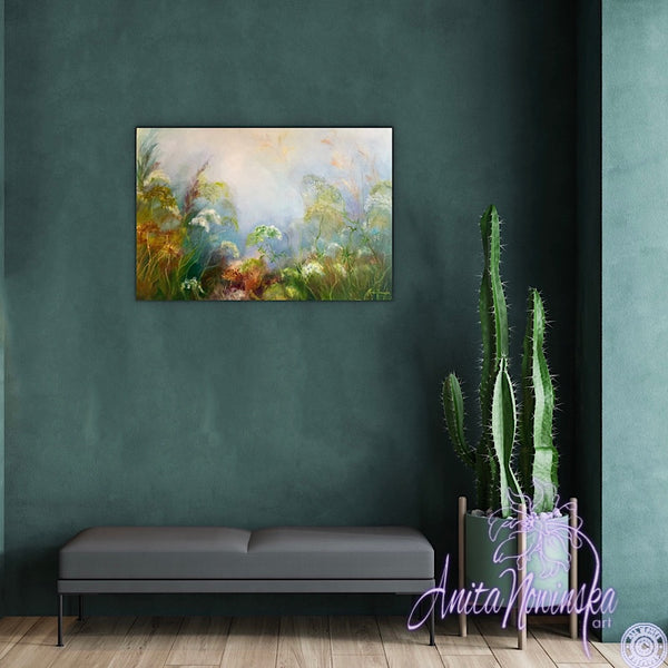whispers- devon hedgerow flower painting- mixed media canvas wall decor by Anita Nowinska