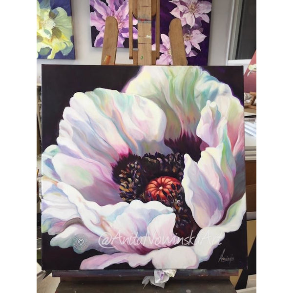 White Oriental poppy- Poppy flower painting - Anita Nowinska - oil on canvas